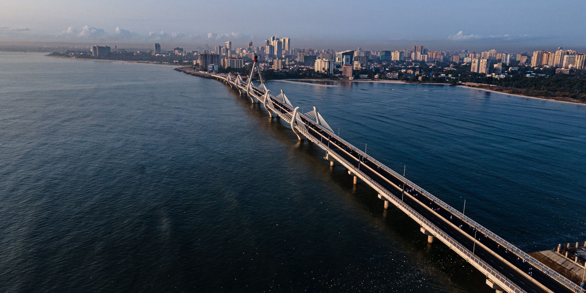 Selander Bridge and the Dar es Salaam skyline at dusk